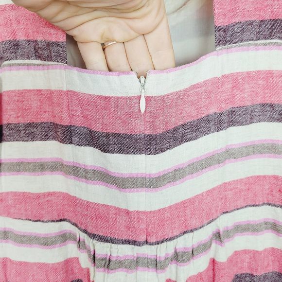LOFT Size 0 Pink Striped Linen Mini Dress - Picture 8 of 11